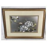 Foil birds & hydrangeas framed art