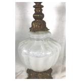 Iridescent glass and brass lamp