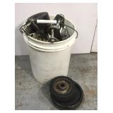 Bucket of heavy duty caster wheels and brackets