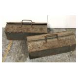 Two old top open tool boxes