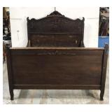 Antique ornate oak wood bed frame