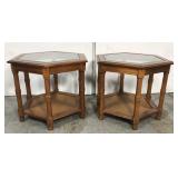 Pair of vintage glass top side tables