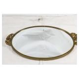 Vintage oval makeup mirror tray