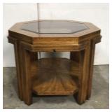 Glass top wood side table