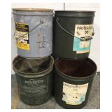 Lot of four metal 5 gallon buckets