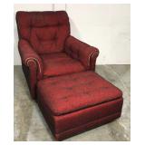 Red arm chair and ottoman