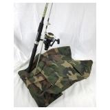 Camo pants & fishing rod/reel lot