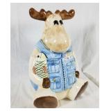 Ceramic fisherman moose cookie jar