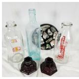 Milk bottles & candlesticks lot