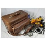 Camera bag, flash attachments & headphones