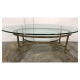 Brass clawfoot glass top coffee table
