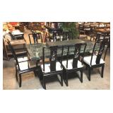 Large marble dining table with 8 chairs