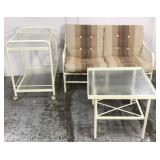 Patio sofa, serving cart and table