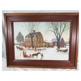 Framed farmhouse winter scene print
