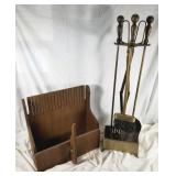 Wood rack & fireplace tools