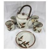 Vintage stoneware tea set & basket