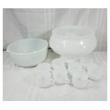 Milk glass punch set & mixing bowl