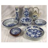 Japanese blue 8 piece ceramic set