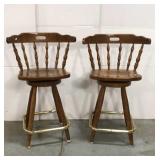 Wood swivel bar chairs pair of 2