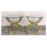 Pair of gold and glass top side tables