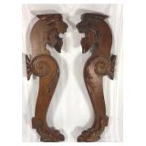 Antique carved wood lions from salvaged organ