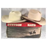 Two vintage cowboy hats with box