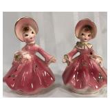 Vintage girl in pink dress salt pepper shakers