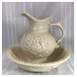 Stoneware pitcher and basin