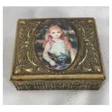 Vintage metal trinket box w/ costume jewelry
