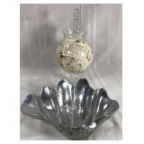 Pewter seashell and jar of sand dollars