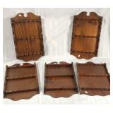 Lot of 5 vintage wooden spoon racks