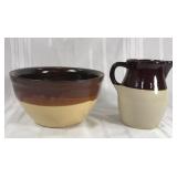 Stoneware pitcher and bowl