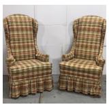 Set of tall back plaid chairs