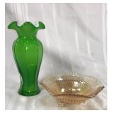 Vintage vase and carnival glass dish