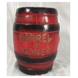 Vintage chalkware barrel bank