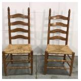 Pair of rush seat ladder back chairs