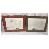 Pair of framed music themed art