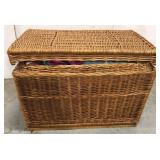 Wicker chest with craft fabric pieces