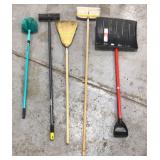 Brushes, broom and snow shovel