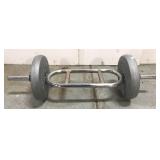 2x 15 pound weights and bar