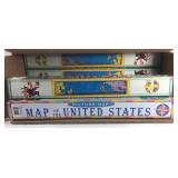 Case of laminated World and United States maps