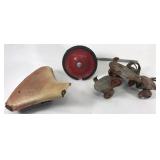 Bicycle seat, wheel and metal rollerskates