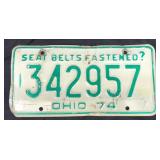 1974 Ohio “seat belts” license plate