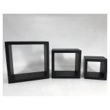 Three shadow box wall mount shelves