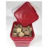 Tub of wooden blocks