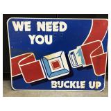 Vintage buckle up sign