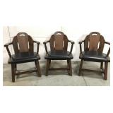 Three vintage wood arm chairs