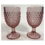 Pair of hobnail pink goblets