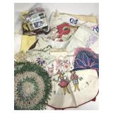 Vintage embroidered linen and sewing lot