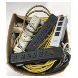 Box of extension cords & power strips